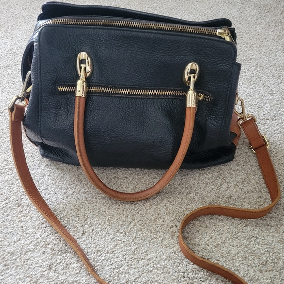VALENTINA Vintage Pebbled Black and Brown Leather Satchel - Great Condition - Picture 4 of 14